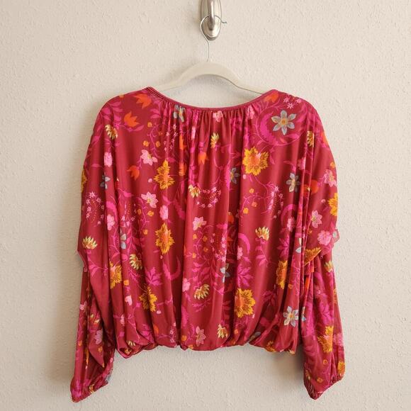 Free People Size Small Wildflower Honey Berry Floral Boho‎ Balloon Sleeve Blouse - Picture 11 of 12